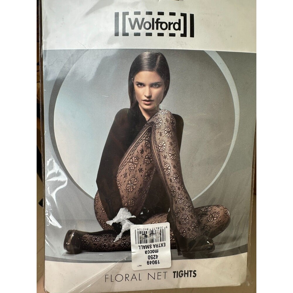 Wolford Tights Mocha Floral Print Designer Legwear Classic Hosiery Sheer XS NIP